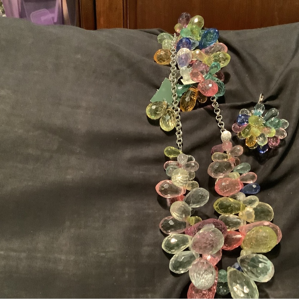 Pink and Yellow Floral Crystal Necklace